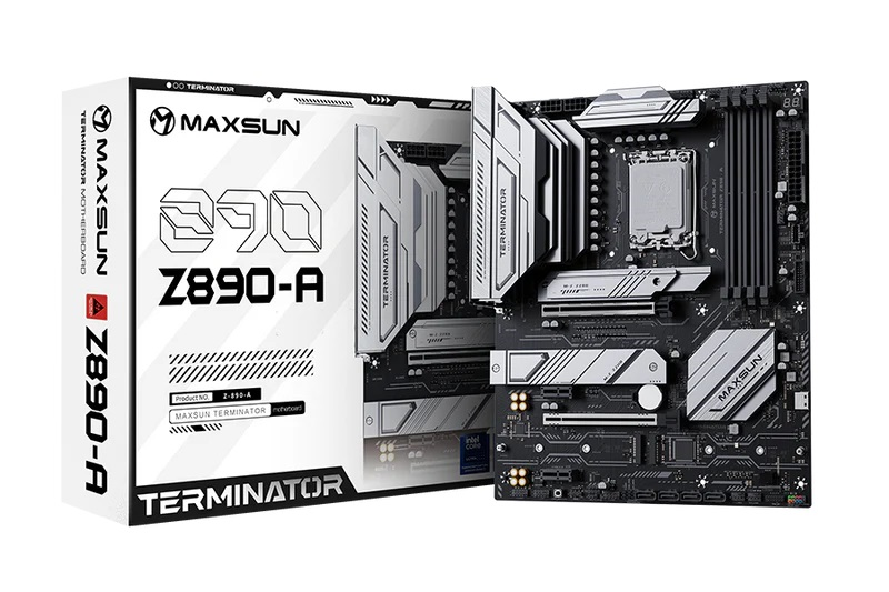 MAXSUN MS-Terminator Z890-A, LGA1851, Z890, 4*DDR5, 4*SATA3, 4*M.2, USB 3.2, USB 2.0, Type-C, 4*PCIEx16, HDMI+DP, ATX