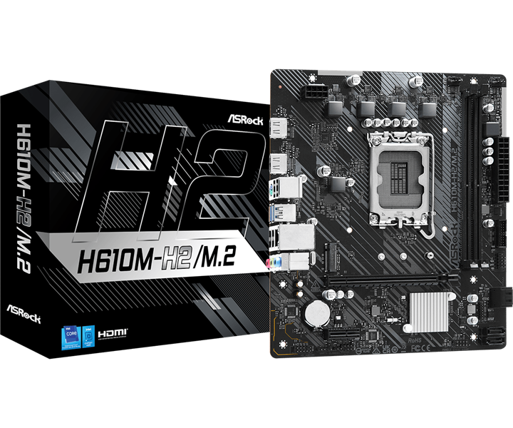 ASROCK H610M-H2/M.2, LGA1700, H610, 2*DDR4, 4*SATA, 1*M.2, 2*USB 3.2, 4*USB 2.0, 1*PCIx16, 1*PCIx1, 2*HDMI, mATX