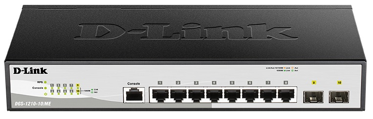 D-Link Управляемый L2 коммутатор, 8x1000Base-T, 2x1000Base-X SFP, защита от статического электричества до 6 кВ, CLI, консольный порт RJ-45, RPS, поддержка Dying Gasp
