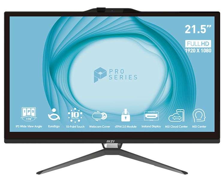 MSI Pro AP222T 13M AiO 21,5" FHD (1920x1080)IPS AG 10pts Touch, Core i3-13100 (3.4GHz),8Gb DDR4(1x8Gb),256GB SSD, TPM, Intel UHD,WiFi,BT,camera,Wired KB&mouse Eng/Rus,noOS,1y w-ty,Black