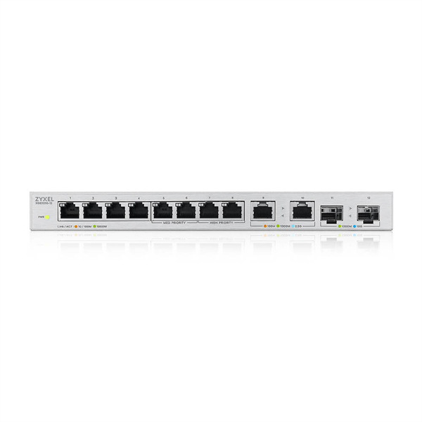 Zyxel XGS1010-12, 8xGE, 2x1/2,5GE, 2xSFP+, настольный, бесшумный