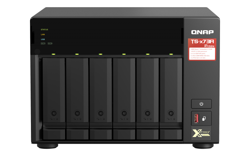 QNAP SMB QC 2,2GhzCPU/8Gb(upto64Gb)/upto 6HDD, upto 22 with TL-D800S/SATA(3,5'')/ 4xUSB3.2/2xExp.slot/2x2,5Gb/iSCSI/1xPS/3YW TS-673A-8G-EU-RU