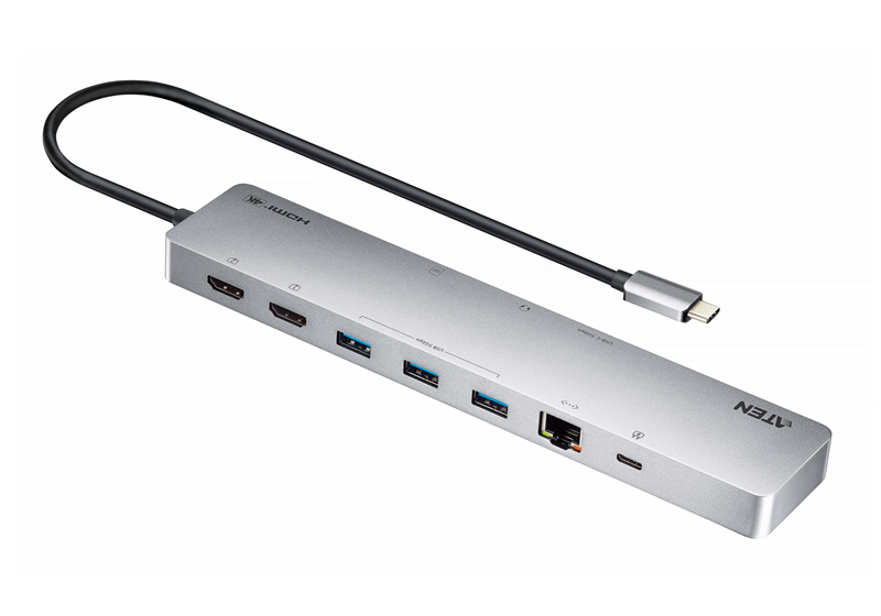 ATEN 8k (4k HDMI Dual Display) 11-in-1 USB-C Multiport Dock with USB PD 100W