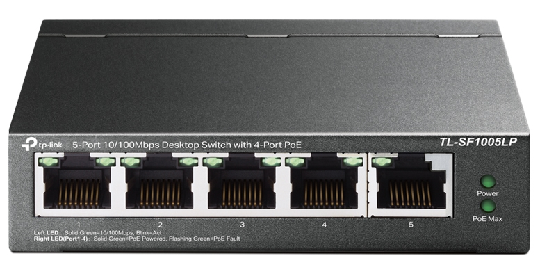 TP-Link TL-SF1005LP, 5-Port 10/100 Mbps Desktop Switch with 4-Port PoE, 41 W, 250m