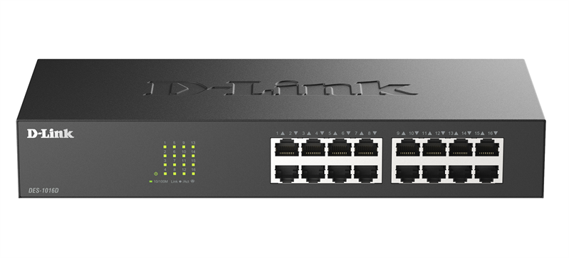 D-Link Неуправляемый коммутатор, 16x100Base-TX, корпус металл