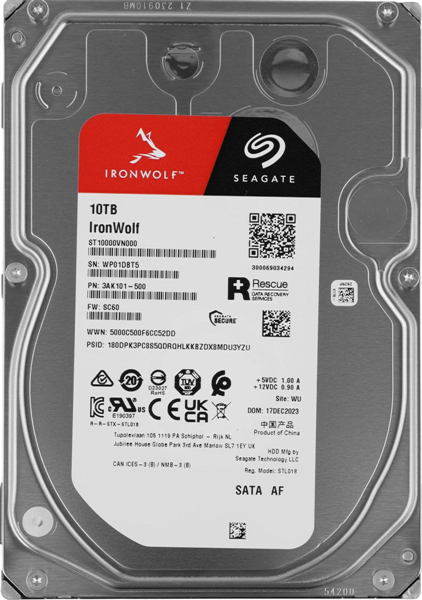 Seagate IronWolf NAS HDD 3.5" SATA 10Tb, 7200 rpm, 256Mb buffer, CMR, ST10000VN000, 1 year