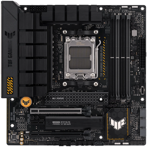 ASUS TUF GAMING B650M-PLUS, AM5, B650, 4*DDR5, 4*SATA, 2*M.2, 3*USB 3.2, 4*USB 2.0, Type-C, 3*PCIx16, 1*PCIx1, DP+HDMI, mATX; 90MB1BG0-M0EAY0