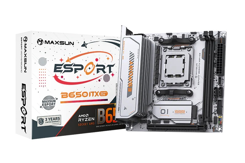 MAXSUN MS-eSport B650ITX WIFI ICE, AM5, B650, 2*DDR5, 2*SATA 3.0, 2*M.2, USB 3.2, USB 2.0, Type-C, 1*PCIE 16, 1*PCIE 1, HDMI+DP, ITX