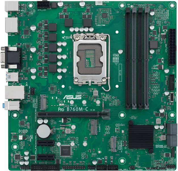 ASUS PRO B760M-C-CSM, LGA1700, B760, 4*DDR5, 4*SATA, 2*M.2, 2*USB 3.2, 2*USB 2.0, 1*PCIx16, 2*PCIx1, 2*DP+HDMI+VGA, mATX; 90MB1DX0-M1EAYC