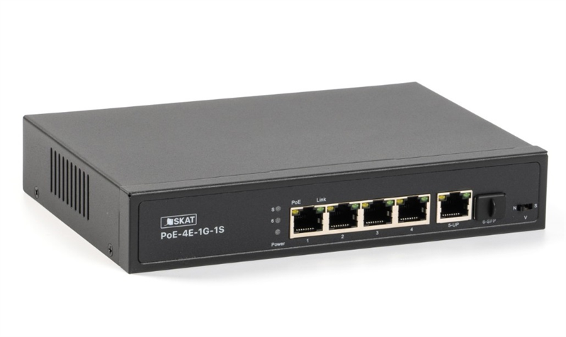 (4084) SKAT PoE-4E-1G-1S коммутатор PoE Plus, мощность 80Вт, порты: 4-Ethernet, 1-Uplink, 1-SFP