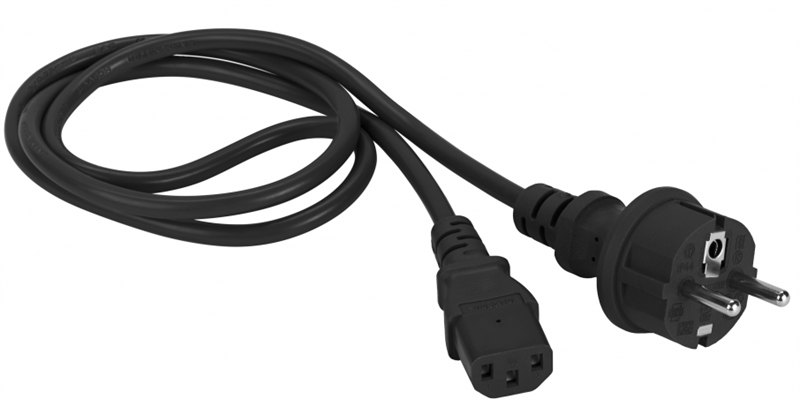 Шнур питания C13-Schuko прямая, 3х0.75, 220В, 10А, черный, 1.8 метра