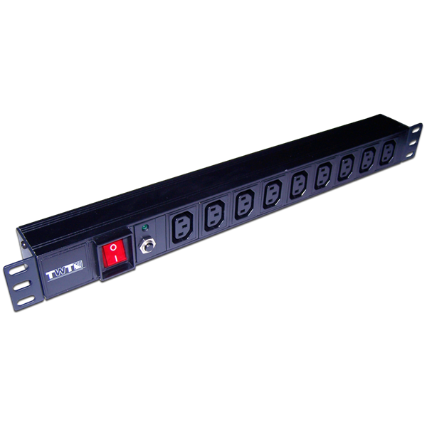 Блок розеток 19", 1-фазный с выключателем, 10A / 250V, 9xC13, без шнура питания, разъем C14