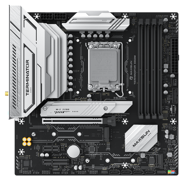 MAXSUN MS-Terminator B860M WIFI, LGA1851, B860, 4*DDR5, 4*SATA3, 3*M.2, USB 3.2, USB 2.0, Type-C, 1*PCIEx16, 1*PCIex4, 1*PCIex1, HDMI+DP, mATX