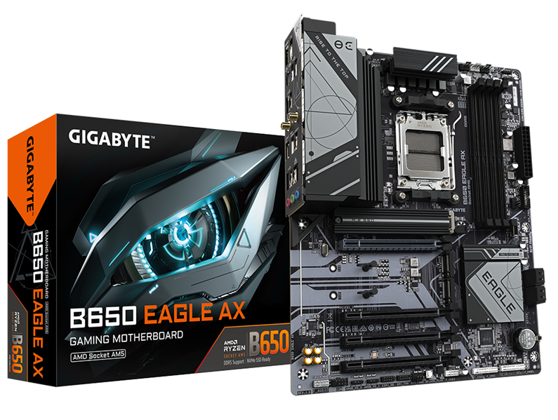 GIGABYTE B650 EAGLE AX, AM5, B650, 4*DDR5, 4*SATA, 3*M.2, 2*USB 3.2, 6*USB 2.0, Type-C, 4*PCIx16, DP+HDMI, ATX