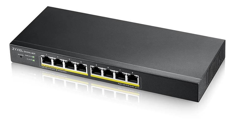 Smart L2 PoE+ Zyxel NebulaFlex GS1915-8EP, 8xGE PoE+, бесшумный (без вентилятора), бюджет PoE 60 Вт