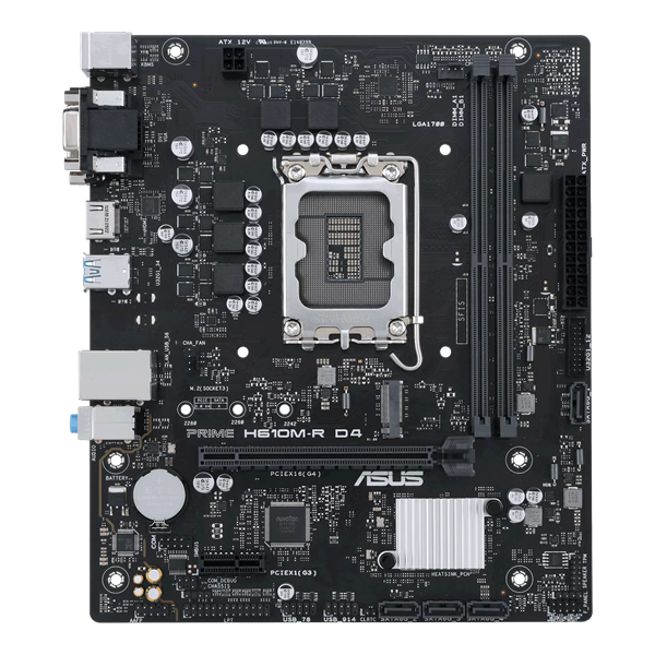 ASUS PRIME H610M-R D4-SI, LGA1700, H610, 2*DDR4, 4*SATA, 1*M.2, 4*USB 3.2, 1*PCIx16, 1*PCIx1, VGA+HDMI+DVI-D, mATX; 90MB1B40-M0ECY0