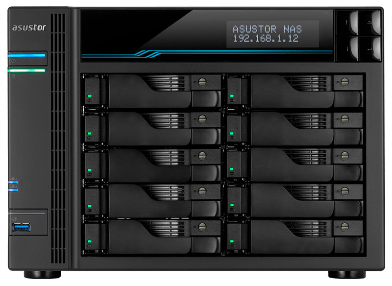 ASUSTOR AS7110T 10-Bay NAS/Media player/Intel Xeon E-2224  3.4GHz up to 4.6GHz(Quad-Core), 8GB SO-DIMM DDR4, noHDD(HDD,SSD),/10x1GbE+3x2,5Gbe(LAN)/3xUSB3.2,HDMI/M.2/4ip camera license
