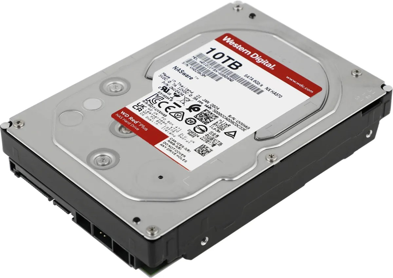 Western Digital Red Plus NAS HDD 3.5" SATA 10Tb, 7200RPM, 512MB buffer, WD100EFGX, 1 year