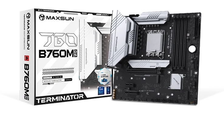 MAXSUN MS-Terminator B760M D5, LGA1700, B760, 4*DDR5, 4*SATA3, 3*M.2, USB 3.2, USB 2.0, Type-C, 1*PCIEx16, 1*PCIEx4, DP+HDMI,  mATX