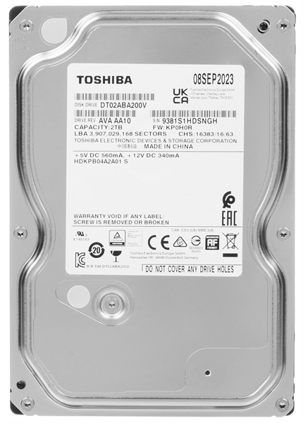 Toshiba Surveillance HDD 3.5" SATA 2Tb, 5400rpm, 128MB buffer, 512e, SMR, DT02ABA200V , 1 year
