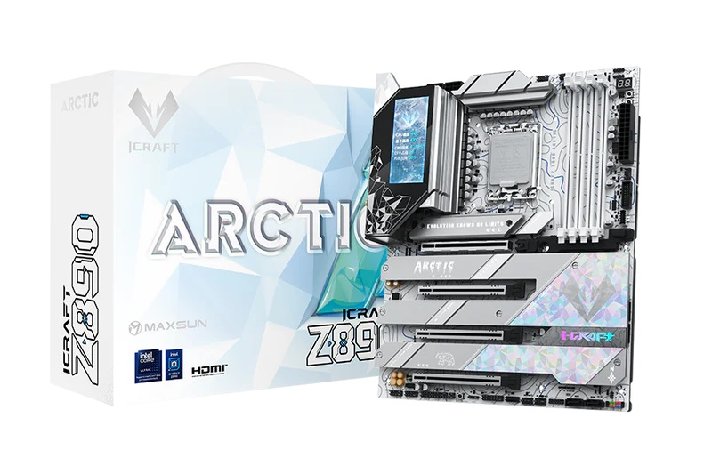 MAXSUN MS-iCraft Z890 ARCTIC, LGA1851, Z890, 4*DDR5, 4*SATA3, 4*M.2, USB 3.2, USB 2.0, Type-C, 4*PCIEx16, HDMI+DP, ATX