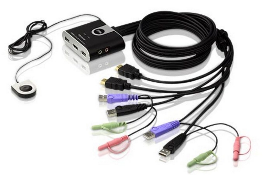 ATEN 2-Port USB HDMI/Audio Cable KVM Switch with Remote Port Selector