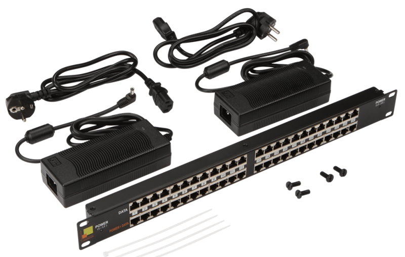Панель POE 19", 24 порта, с двумя блоками питания 48V, 120W