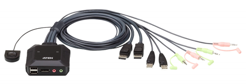 ATEN 2-Port USB DisplayPort Cable KVM Switch with Remote Port Selector