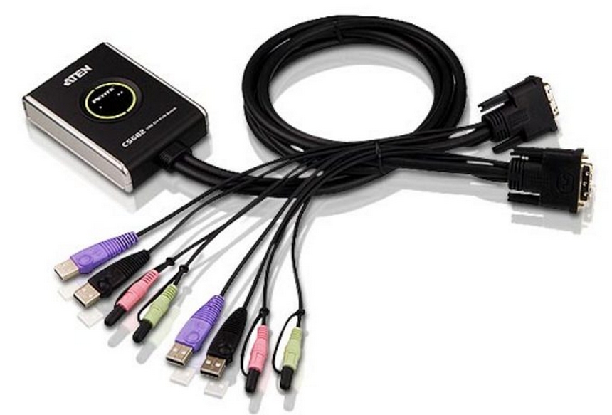 ATEN 2-Port USB DVI/Audio Cable KVM Switch with Remote Port Selector