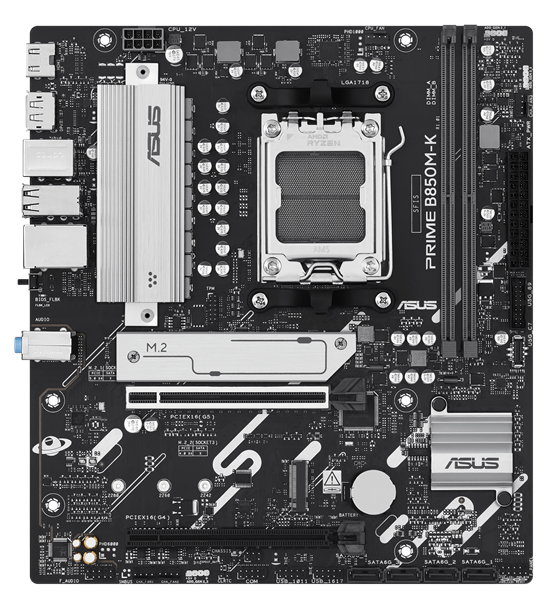 ASUS PRIME B850M-K, AM5, B850, 2*DDR5, 4*SATA, 2*M.2, 4*USB 3.2, 4*USB 2.0, 3*PCIx16, 2*PCIx1, DP+HDMI, mATX; 90MB1LV0-M0EAY0
