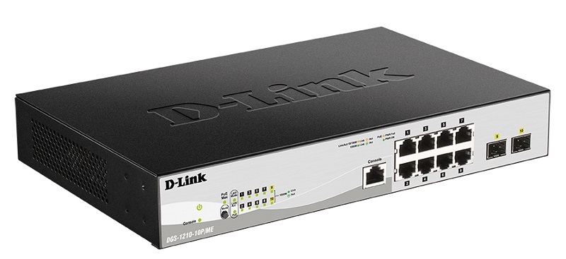 D-Link Управляемый L2 PoE-коммутатор, 8x1000Base-T PoE, 2x1000Base-X SFP, PoE-бюджет 78 Вт, защита от статического электричества до 6 кВ, CLI, консольный порт RJ-45, поддержка Dying Gasp