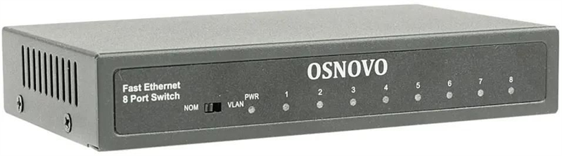 OSNOVO SW-10800 Неуправляемый коммутатор Fast Ethernet на 8 RJ45 портов. Порты: 8 x FE (10/100Base-TX). Изоляция портов (VLAN). Auto MDI/MDIX Встроенная грозозащита 3кВ. В комплекте БП DC12V(1A). Разм
