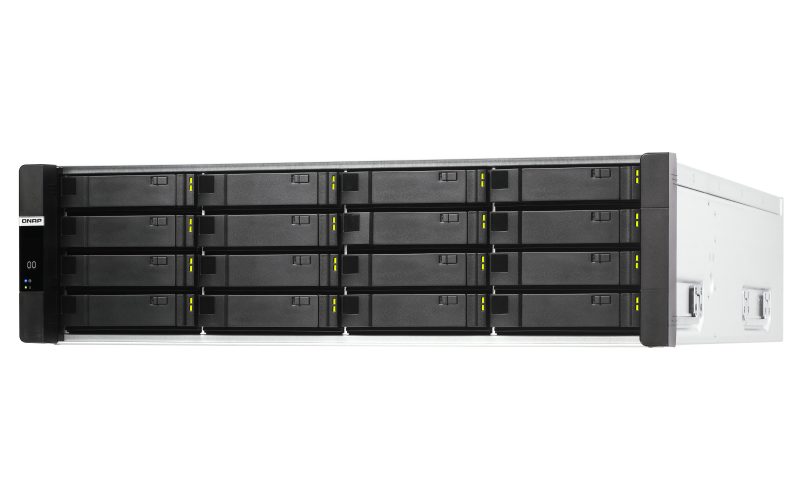 QNAP ENTERPRISE 3U/16bay dual controller QC 2,2Ghz/64Gb(upto512Gb)/upto 128HDD with TL-R1620Sdc/SAS(3,5" 2,5")/4xUSB3.2/4xExpslot/6xGbE 8x10Gb(SFP+)/iSCSI/2xPS/rail incl/5YW ES1686dc-EU-RU