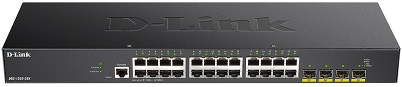 D-Link Управляемый L2 коммутатор, 24x1000Base-T, 4х10GBase-X SFP+, CLI, консольный порт RJ-45