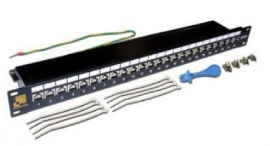 Патч-панель 19", 24 порта RJ45, экранированная, кат.6A, 1U