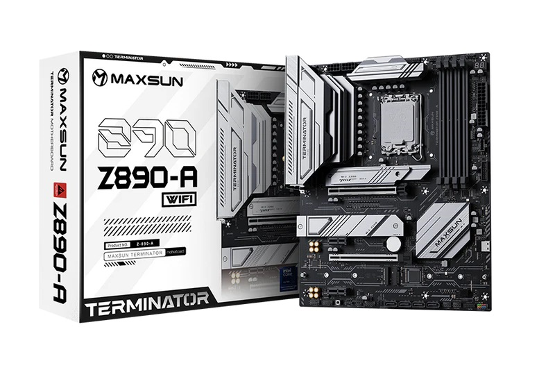 MAXSUN MS-Terminator Z890-A WIFI, LGA1851, Z890, 4*DDR5, 4*SATA3, 4*M.2, USB 3.2, USB 2.0, Type-C, 4*PCIEx16, HDMI+DP, ATX