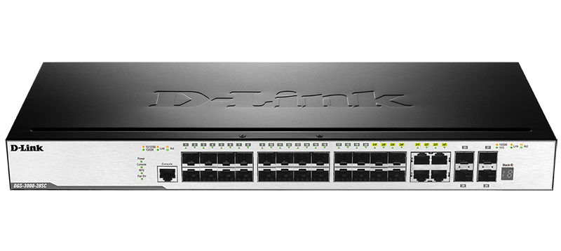 D-Link PROJ Управляемый L2 стекируемый коммутатор, 20x1000Base-X SFP, 4x10GBase-X SFP+, 4xCombo 1000Base-T/SFP, защита от статического электричества до 6 кВ, CLI, консольный порт RJ-45, RPS