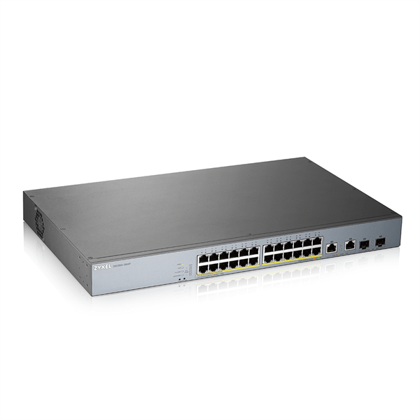 Smart L2 PoE+ для IP-видеокамер Zyxel NebulaFlex Pro GS1350-26HP, rack 19", 24xGE PoE+, 2xCombo (SFP/RJ-45), бюджет PoE 375 Вт, питание до 250м, автоперезагрузка PoE-портов