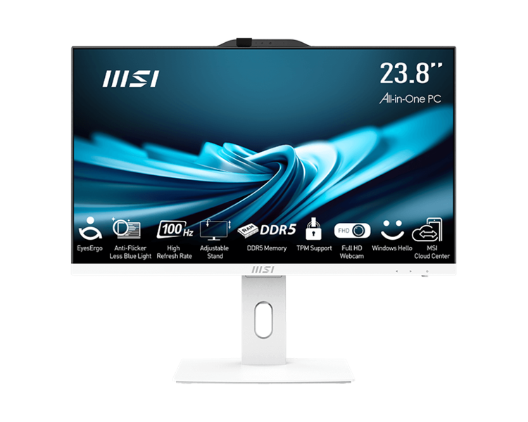 MSI Pro AP242P 14M AiO 23,8" FHD(1920x1080)IPS AG Non-touch, Core i7-14700 (2.1GHz), 16Gb DDR5 (2x8Gb), 512GB SSD, Intel UHD,WiFi,BT,camera,WirelessKB&mouse Eng/Rus,noOS,1y w-ty,White