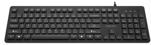 Philips Проводная Клавиатура SPK6264, USB 2.0 104 клав,  русская заводская раскладка, чёрный