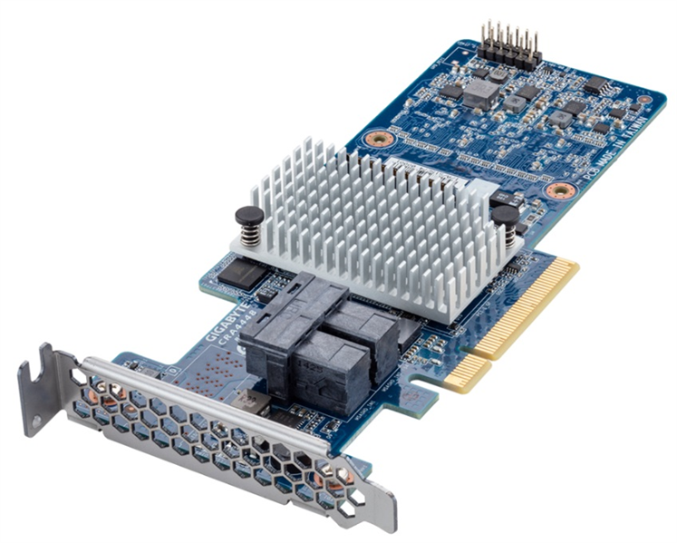 Gigabyte RAID Controller PCIe 3.0 x8, SAS/SATA 12G, RAID 0,1,5,6,10,50,60, Cache 2Gb, SAS3108, 8 ports (2*int SFF8643), Up to 32 x physical devices via SAS expander, only for Gigabyte Servers