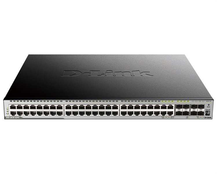 D-Link DGS-3630-52PC/A2ASI, PROJ L3 Managed Switch with 44 10/100/1000Base-T ports and 4 100/1000Base-T/SFP combo-ports and 4 10GBase-X SFP+ ports (48 PoE ports 802.3af/802.3at (30 W), PoE Budget 370W