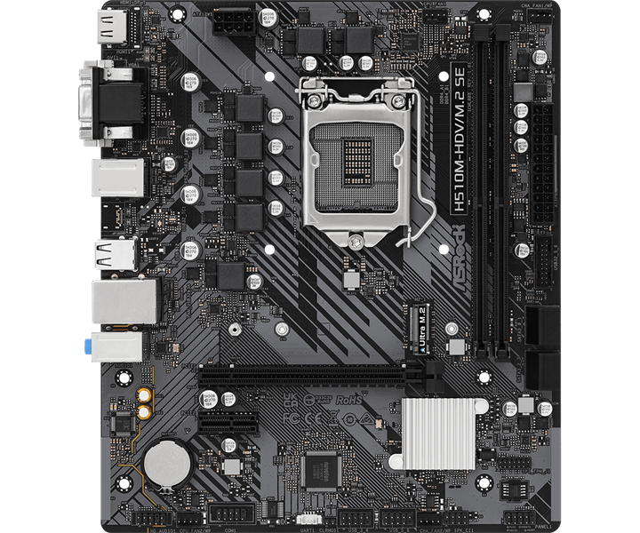 ASROCK H510M-HDV/M.2 SE, LGA1200, H470, 2*DDR4, 4*SATA, 1*M.2, 4*USB 3.2, 2*USB 2.0, 1*PCIx16, 1*PCIx1, D-Sub+HDMI+DVI-D, mATX
