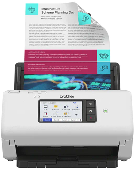 Brother Документ-сканер ADS-4700W, 40 стр/мин, цветной, 1200 dpi, Duplex, ADF80, Wi-Fi, USB 3.0,Touch Screen 10,9 см, Scan to Net, Ex.ADS-2800W