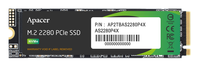 Apacer SSD AS2280P4X 256Gb M.2 2280 PCIe Gen3x4, R2100/W1300 Mb/s, 3D NAND, MTBF 1.5M, NVMe, 170TBW, Retail, 3 years (AP256GAS2280P4X-1)