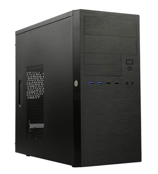 MiniTower Powerman ES555 Black PM-500ATX-F U3*2+U2*2 +2*combo Audio; additional HDD cage; intrusion switch; power button lock; Plastic Tooless part mATX