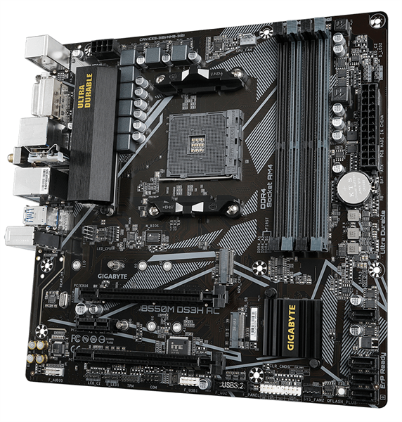 GIGABYTE B550M DS3H AC, AM4, B550, 4*DDR4, 4*SATA, 2*M.2, 4*USB 3.2, 4*USB 2.0, 2*PCIx16, 1*PCIx1, HDMI+DVI-D, mATX
