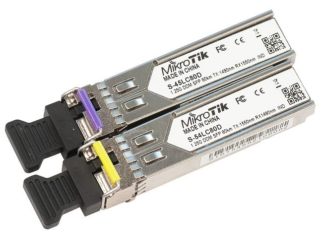 MikroTik Pair of SFP modules, S-45LC80D (1.25G SM 80km T1490nm/R1550nm, Single LC-connector) + S-54LC80D (1.25G SM 80km T1550nm/R1490nm, Single LC-connector)