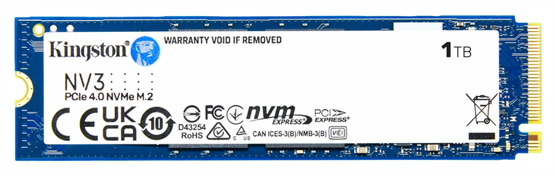 Kingston SSD 1TB NV3 M.2 2280 NVMe Gen4x4 R6000/W4000MB/s MTBF 2M 320TBW Retail 1 year