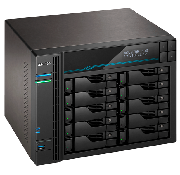 ASUSTOR AS6510T 10-Bay NAS/Media player/Intel Atom C3538 2,1GHz(Quad-Core), 8GB SO-DIMM DDR4, noHDD(HDD,SSD),/2x10GbE+2x2,5Gbe(LAN)/2xUSB3.2,HDMI/M.2/4ip camera license
